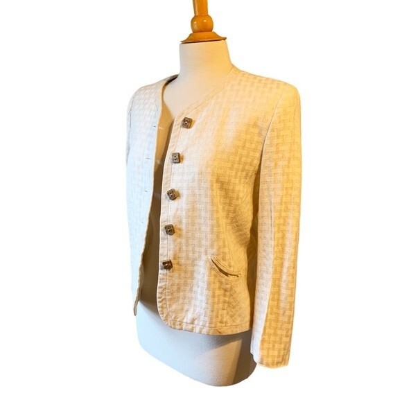 Vintage Cream Linen Viscose Blazer with Bone Buttons Made in West Germany - 10 - Picture 5 of 7